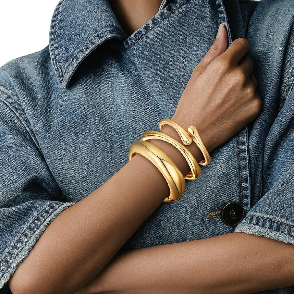 Chunky Gold Plated Bangle Bracelets Set